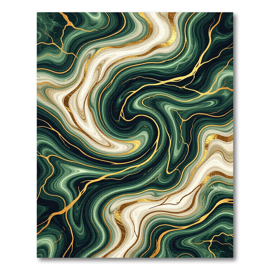 Emerald and Gold Liquid Marble Swirl Rug