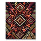 Geometric Crimson Gold Mayan Lightning Art Rug