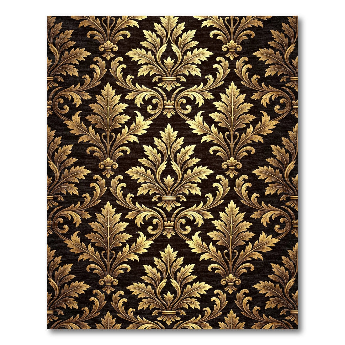 Elegant Gold Damask Foliage Wallpaper Rug
