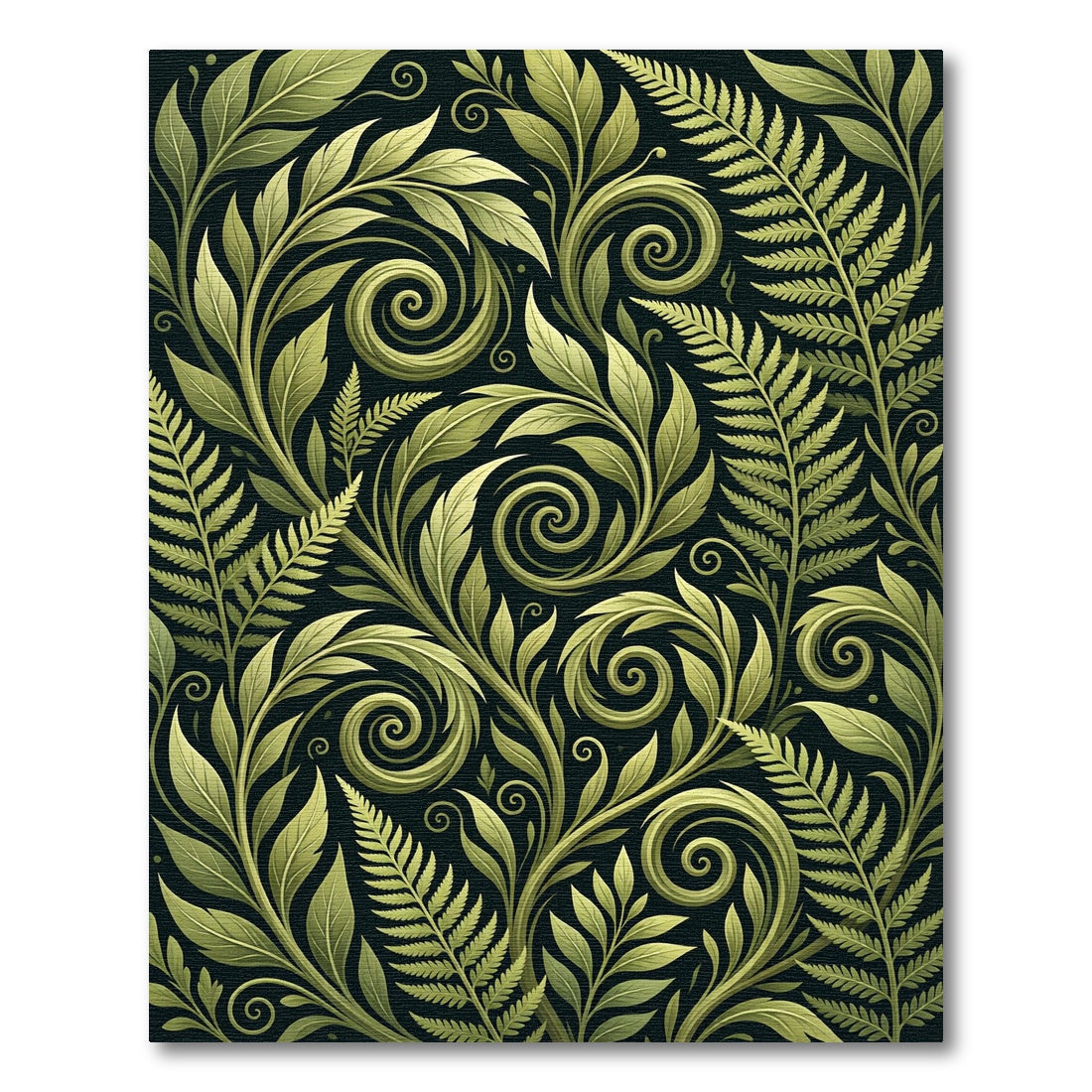 Sage Green Fern Foliage Swirls Rug