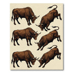 Earthy Brown Charging Bull Illustration Rug