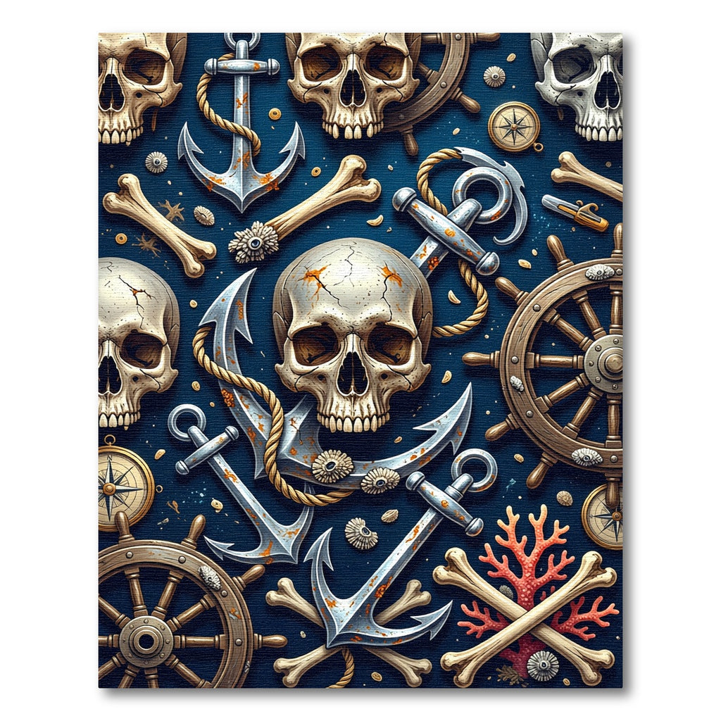 Dark Nautical Skull Anchor Ship Wheel Rug