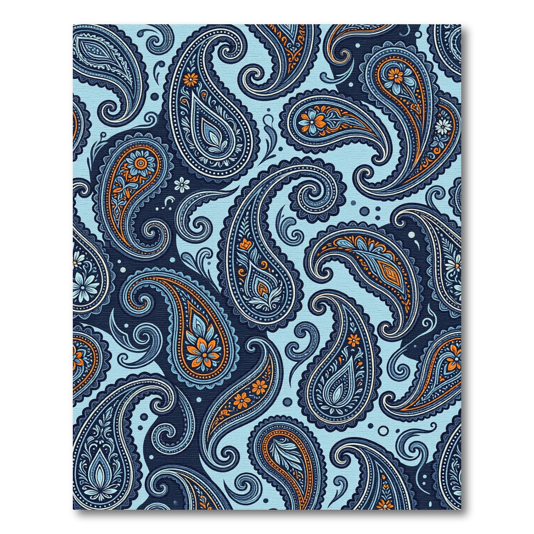 Navy Blue Paisley Floral Swirl Accent Rug