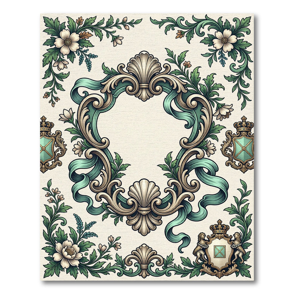 Elegant Sage Baroque Scroll Floral Filigree Rug