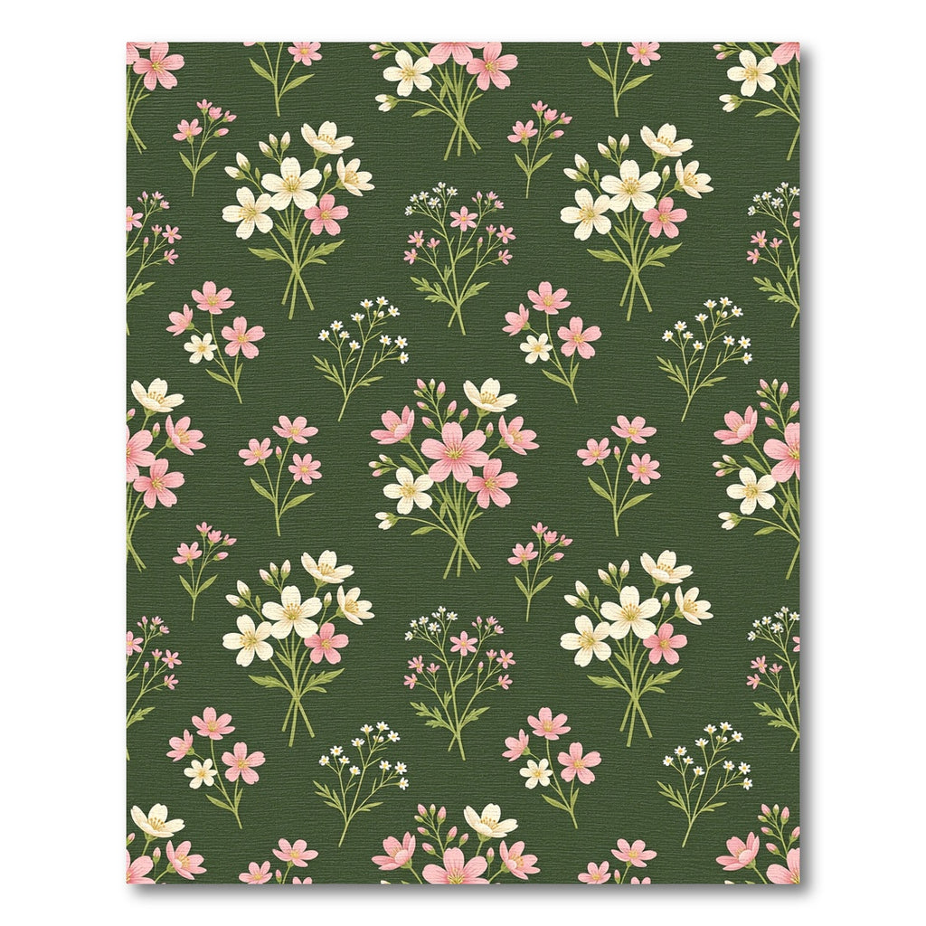Delicate Pink Meadow Flower Olive Background Rug