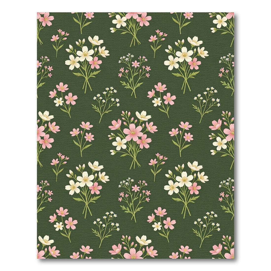 Delicate Pink Meadow Flower Olive Background Rug