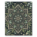 Botanical Green Fern and Wildflower Mandala Rug
