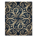 Elegant Golden Scrollwork Navy Medallion Rug