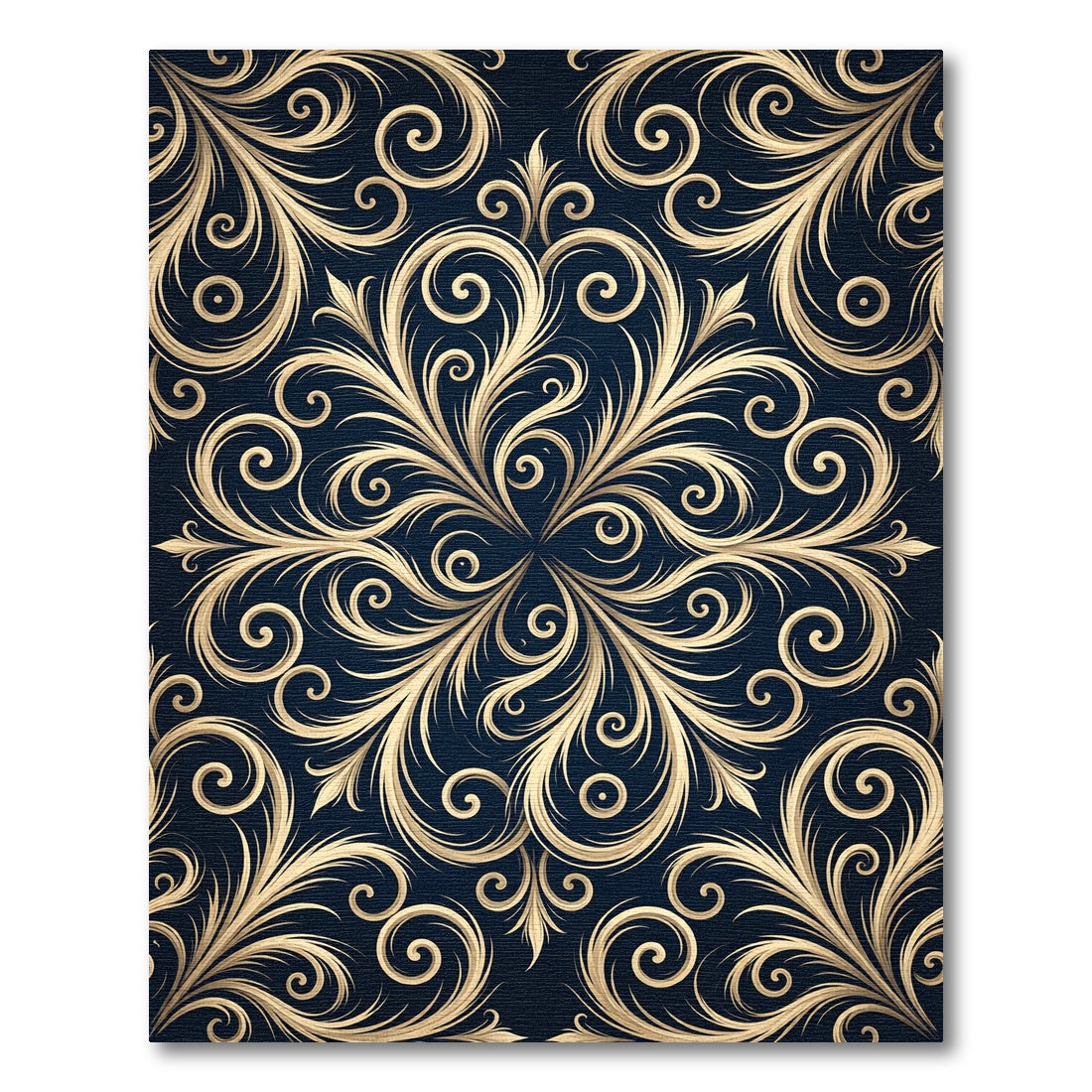 Elegant Golden Scrollwork Navy Medallion Rug