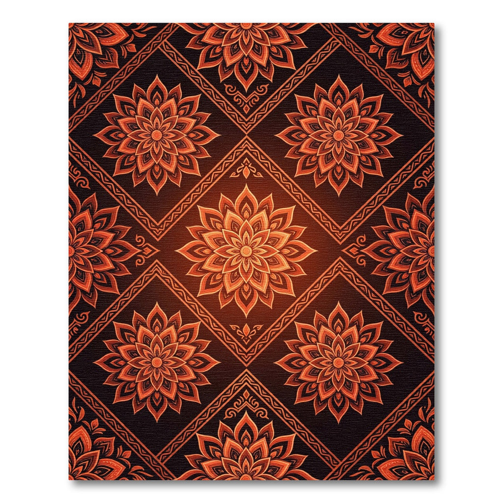 Radiant Amber Floral Diamond Tile Rug