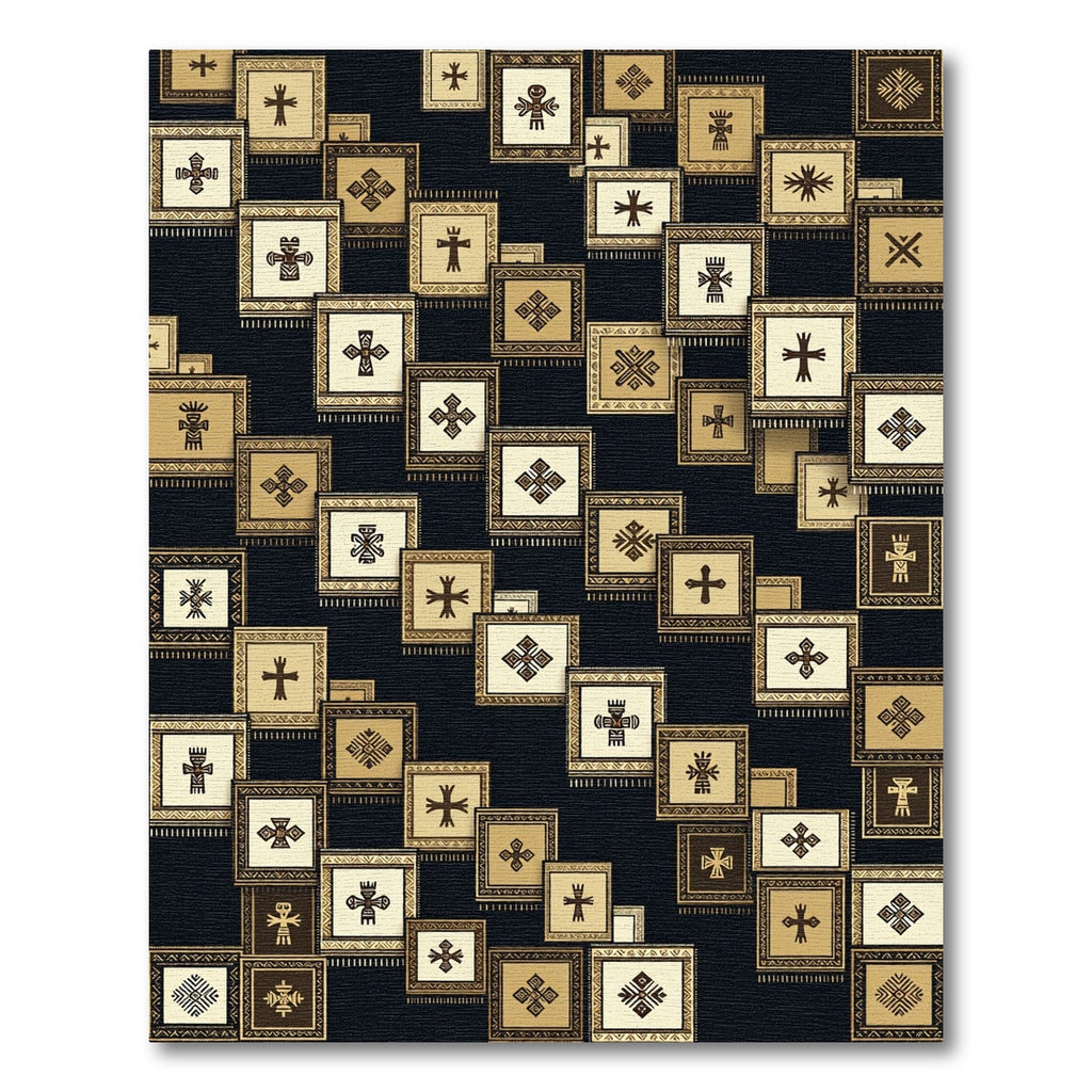 Golden Ethnic Symbols Mosaic Rug