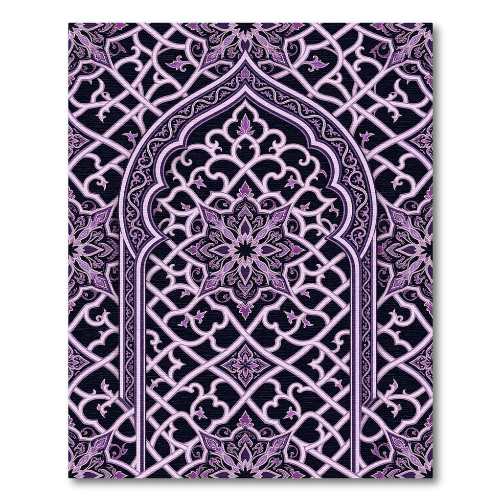 Ornate Violet Damask Lattice Arch Rug