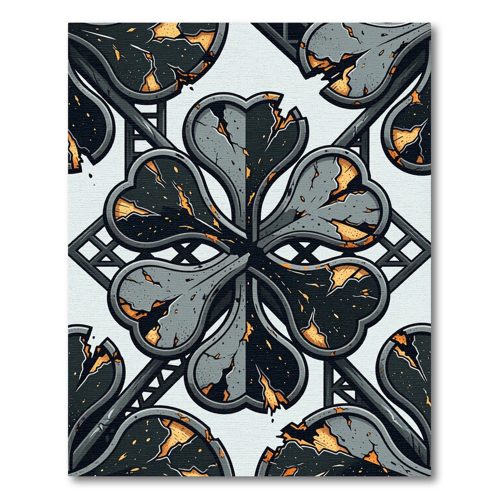 Monochrome Gothic Cracked Clover Abstract Rug