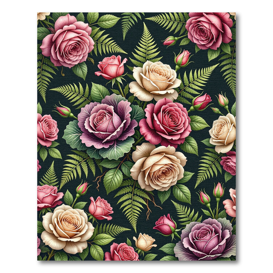 Elegant Moody Rose and Fern Bouquet Rug