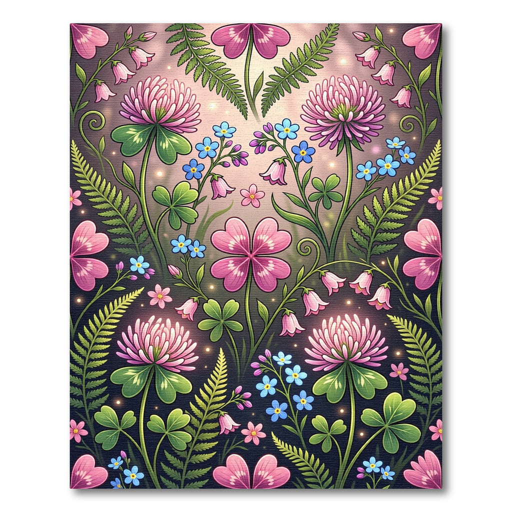 Enchanted Pink Clover Meadow Fern Botanical Rug