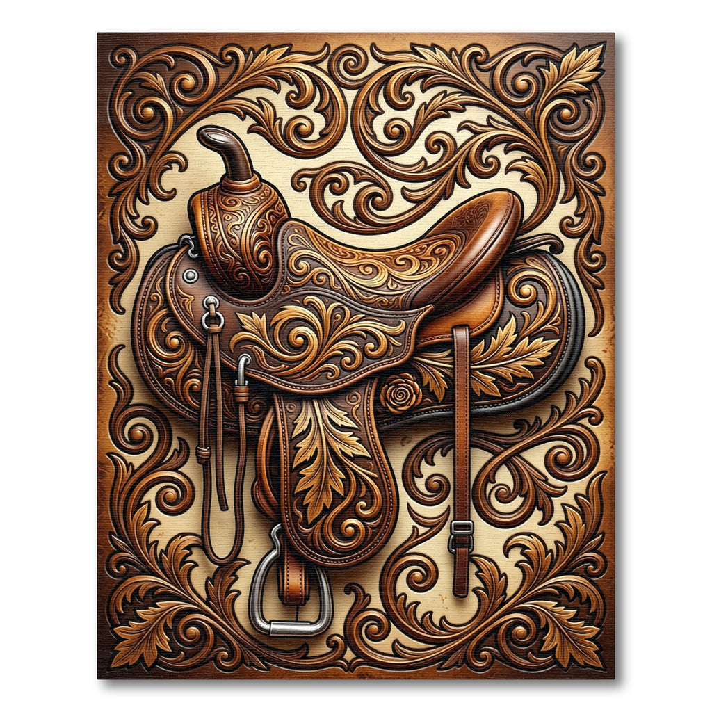 Western Brown Leather Floral Scroll Rug