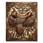 Western Brown Leather Floral Scroll Rug