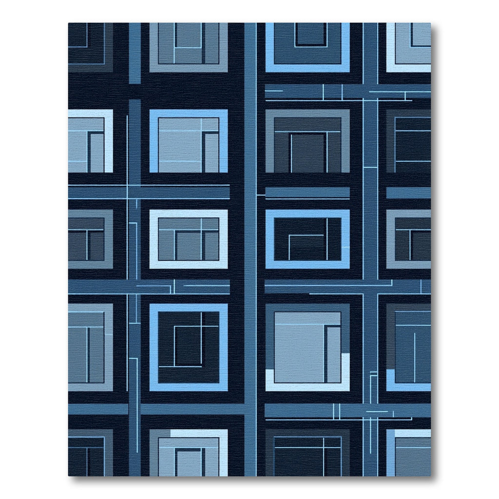 Deep Blue Geometric Window Pane Rug