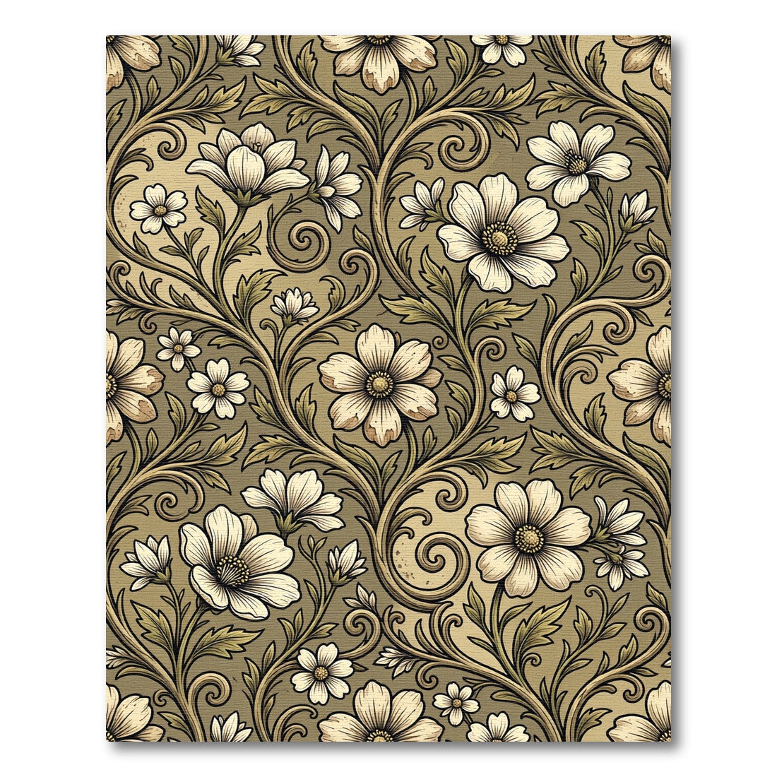 Elegant Botanical Scroll Floral Gold Rug