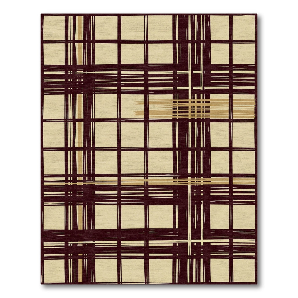 Rustic Crimson Tan Plaid Lines Rug