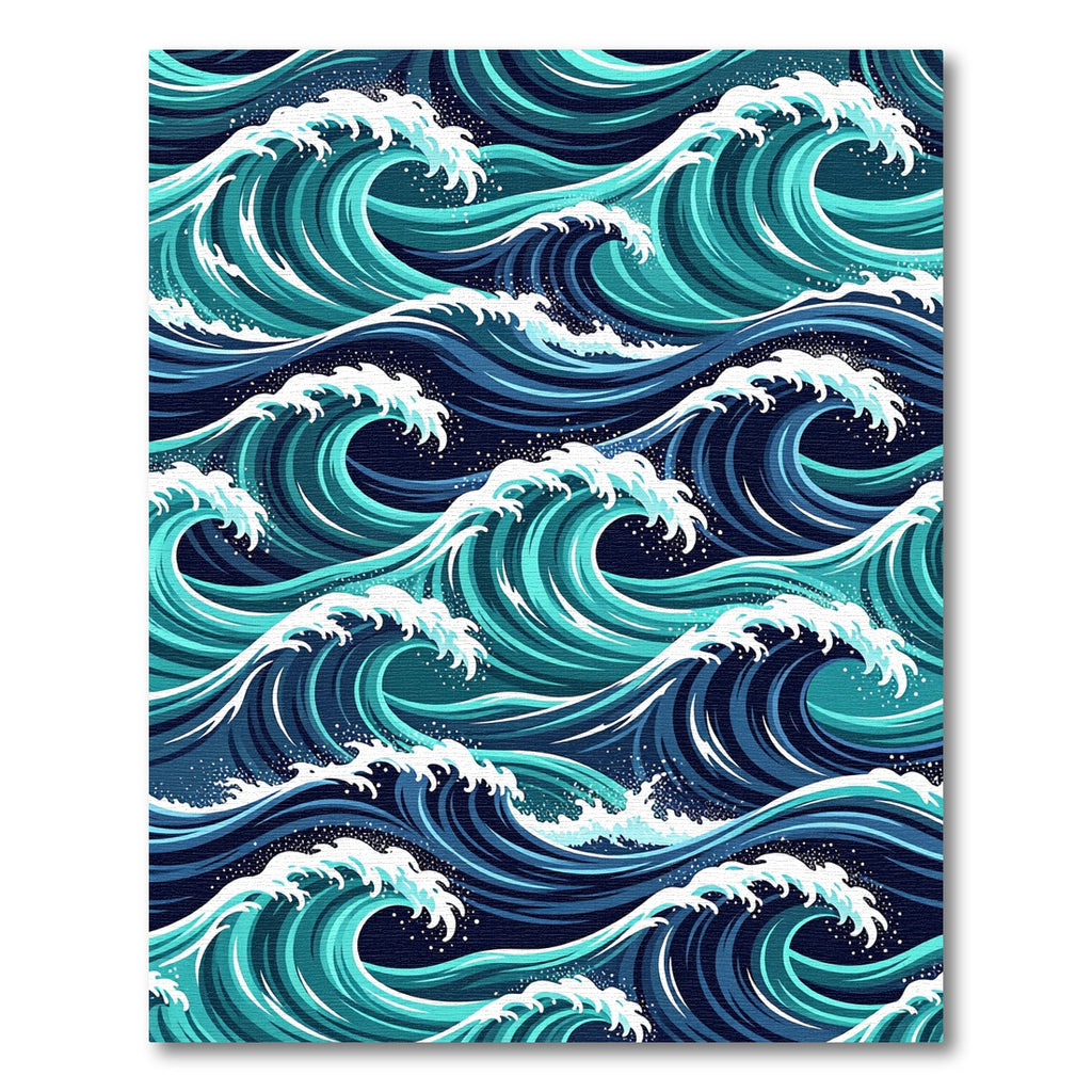 Japanese Ocean Wave Deep Blue Rug
