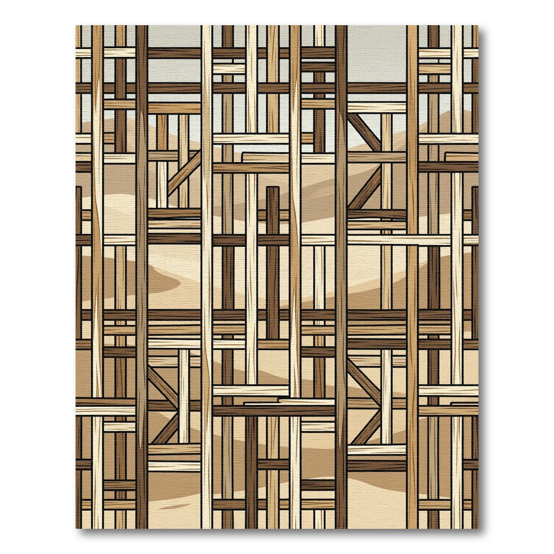 Modern Woven Wood Lattice Earthy Tones Rug