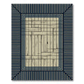 Japanese Wood Texture Navy Striped Border Rug