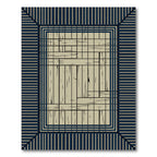 Japanese Wood Texture Navy Striped Border Rug