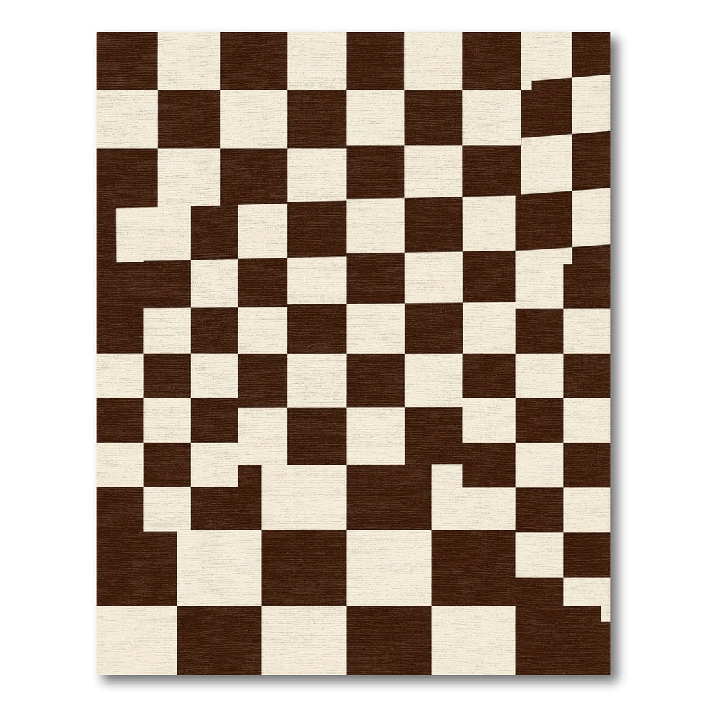 Modern Brown and Cream Irregular Checkered Rug
