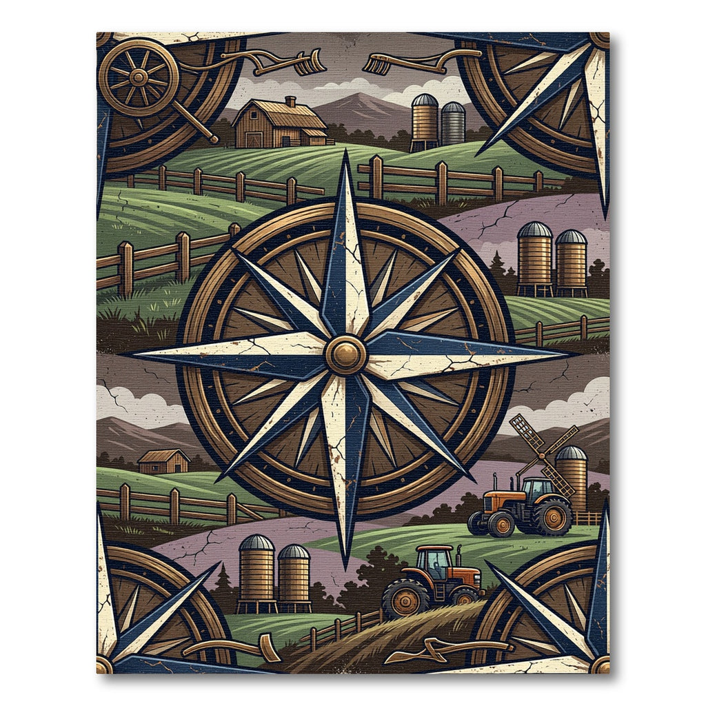 Rustic Farmhouse Compass Landscape Art Rug