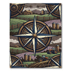 Rustic Farmhouse Compass Landscape Art Rug