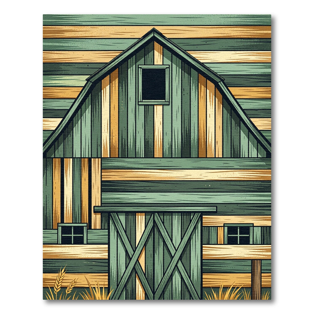 Rustic Sage and Ochre Barn Panel Rug