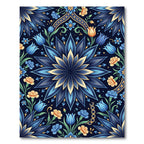 Deep Blue Floral Medallion Garden Rug