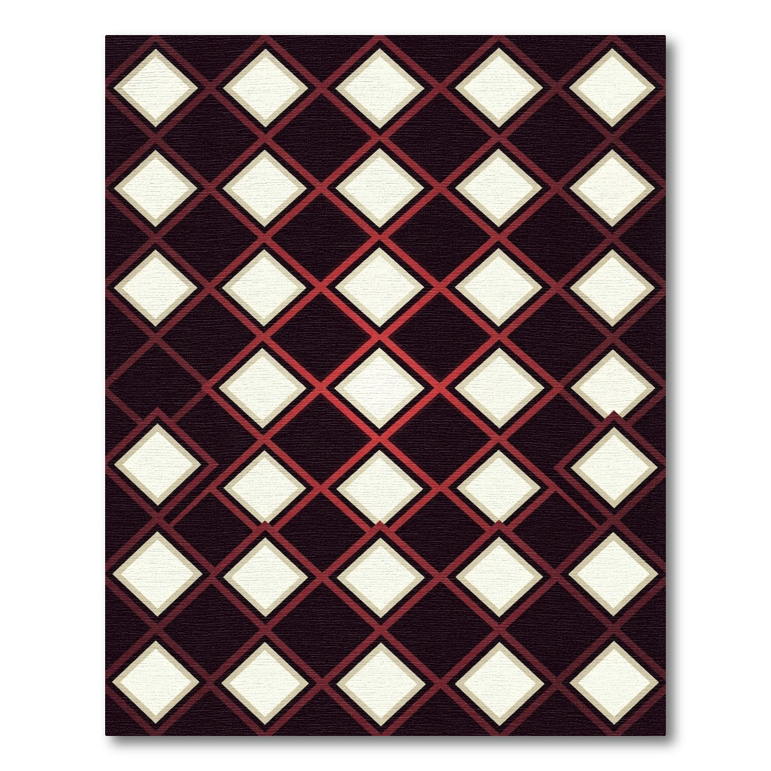 Crimson and Cream Diamond Lattice Rug