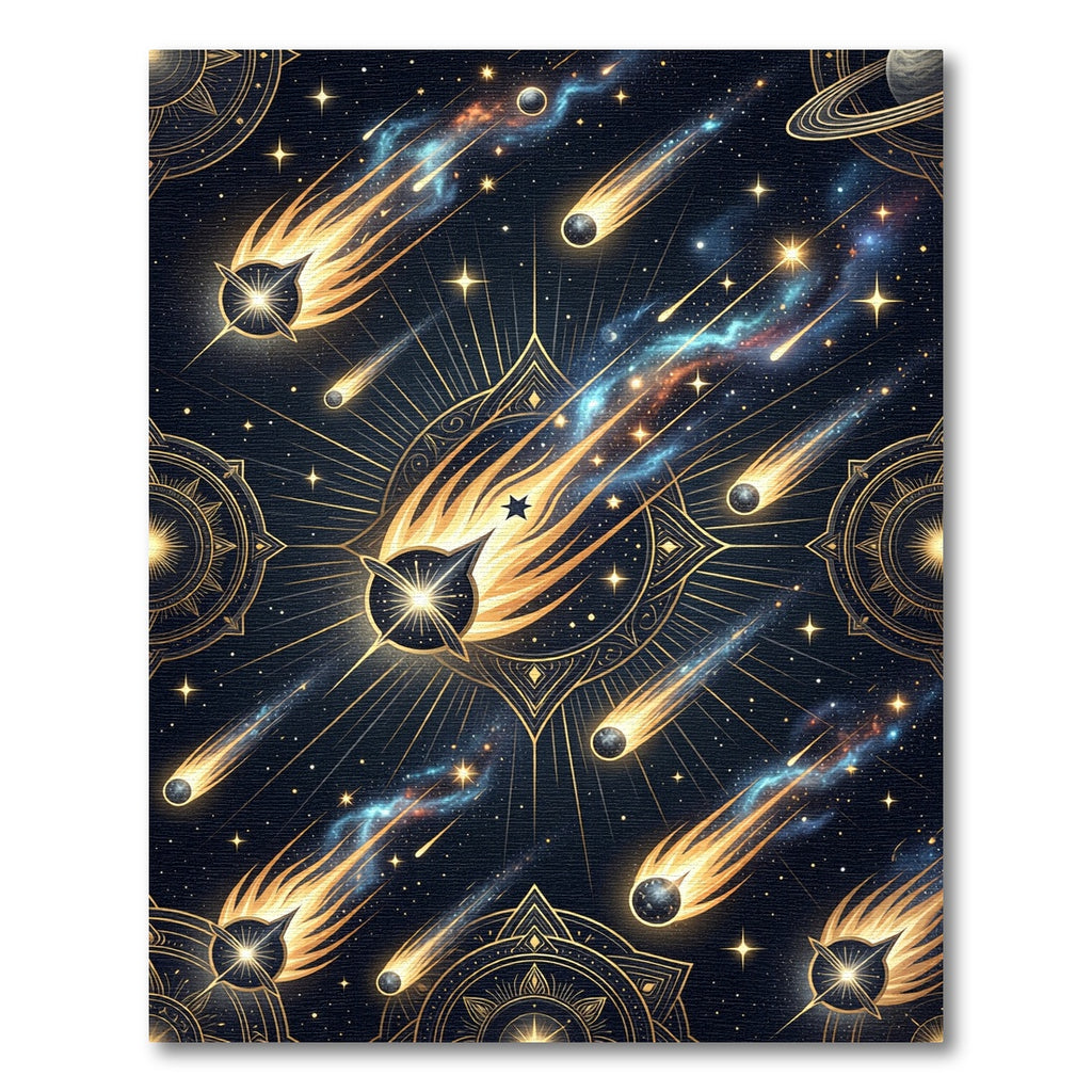 Celestial Gold Comet Galaxy Night Sky Rug