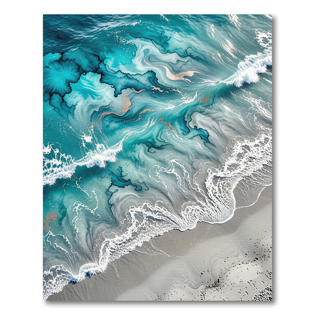 Abstract Teal Ocean Wave Gold Foil Rug