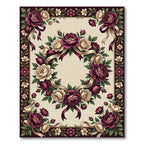 Deep Burgundy Cream Floral Wreath Ribbons Rug