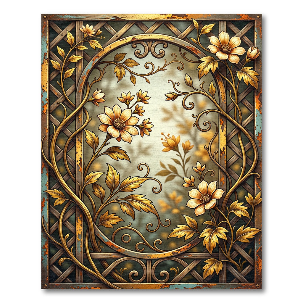 Gilded Golden Floral Trellis Scroll Rug