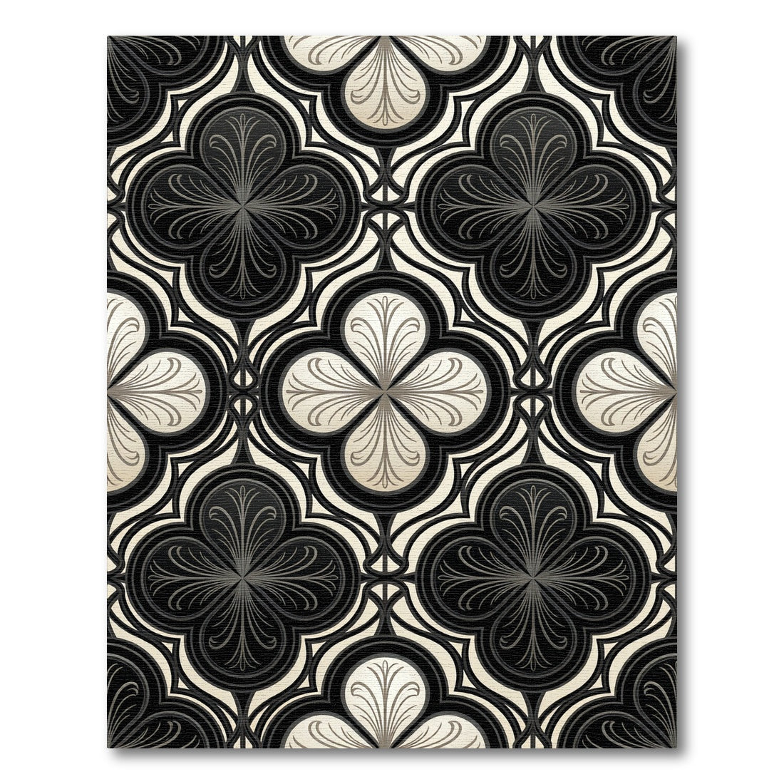 Monochrome Quatrefoil Damask Art Deco Tile Rug
