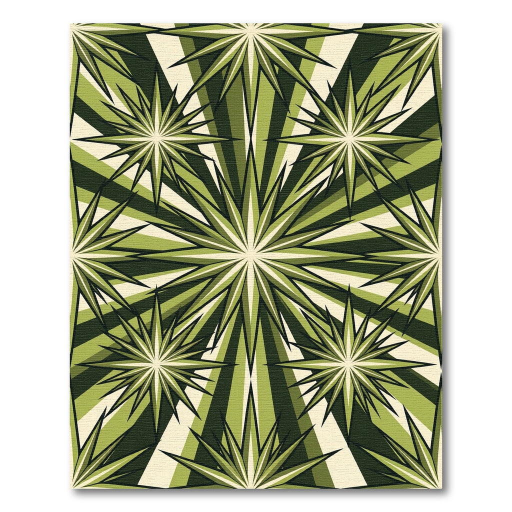 Retro Olive Green Radiant Starburst Rug