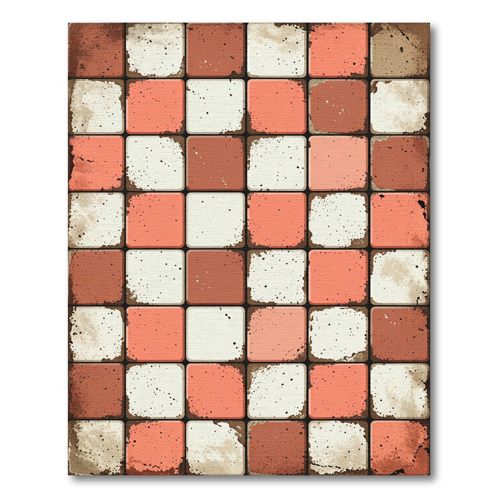 Terracotta Coral Checkerboard Squares Rug