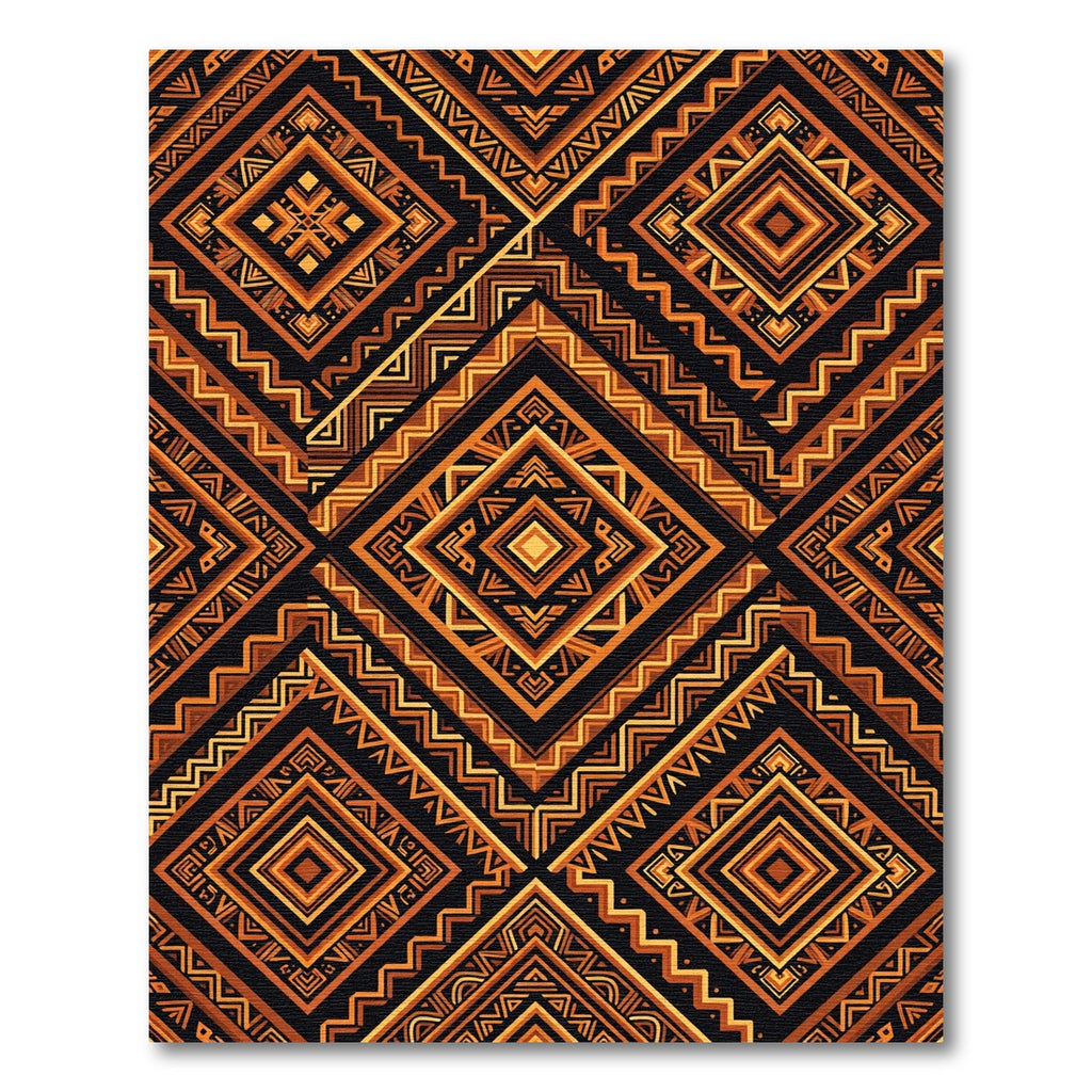 Golden Amber Geometric Tribal Diamond Rug