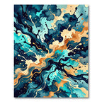 Teal and Amber Abstract Wave Fluid Rug