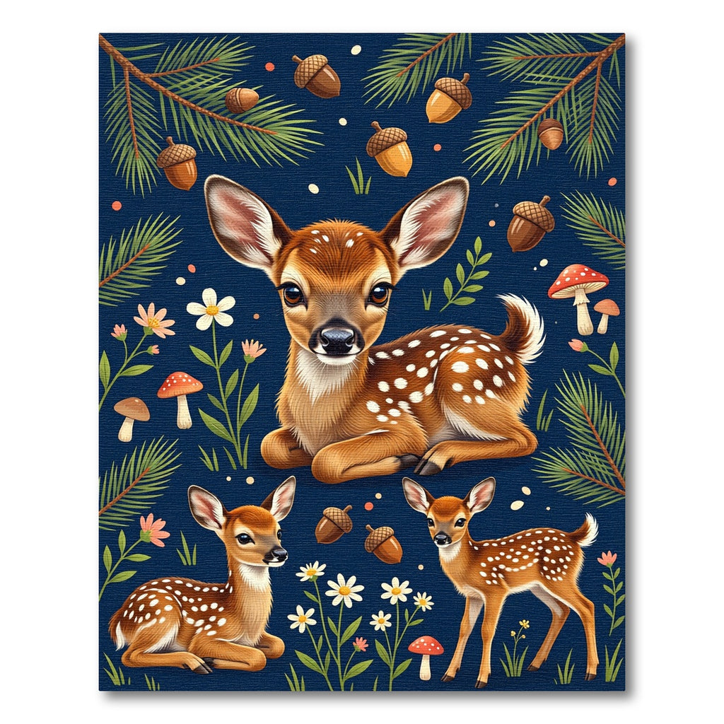 Whimsical Fawn Forest Acorn Meadow Rug