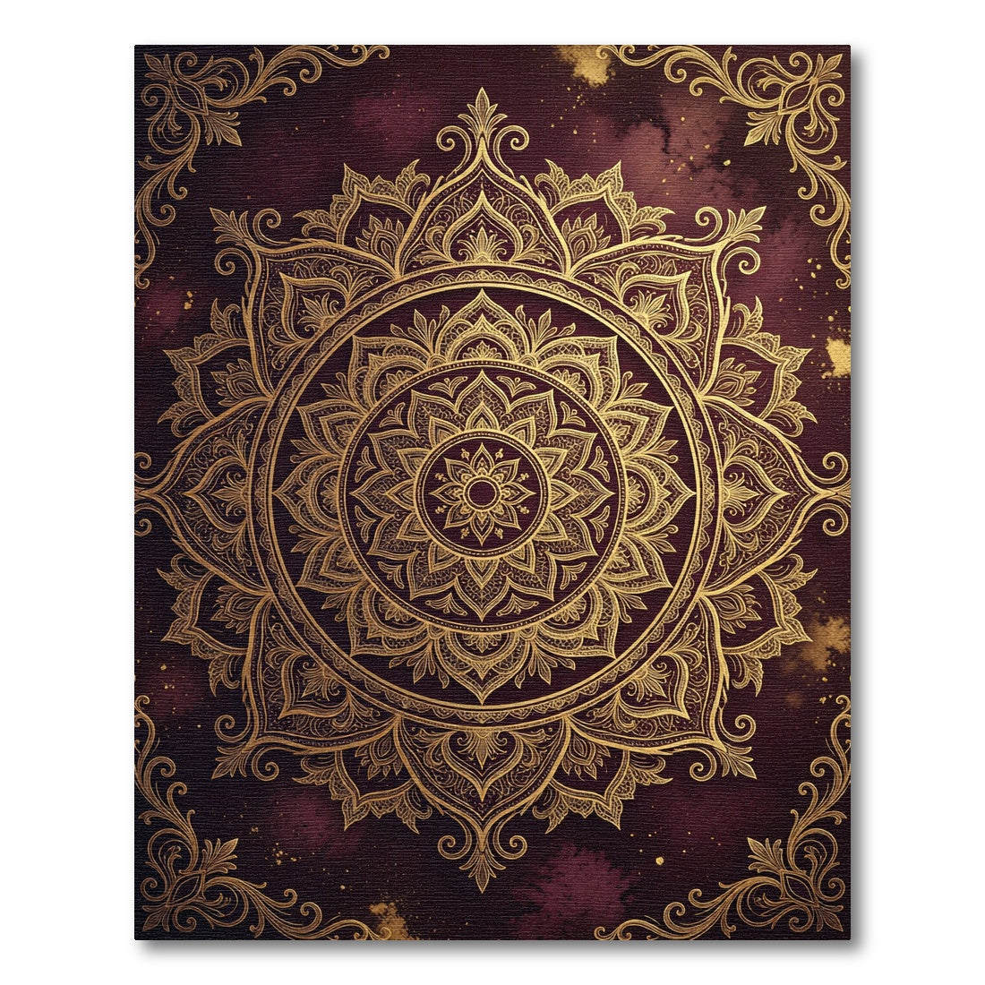 Golden Mandala Wine Ornamental Medallion Rug