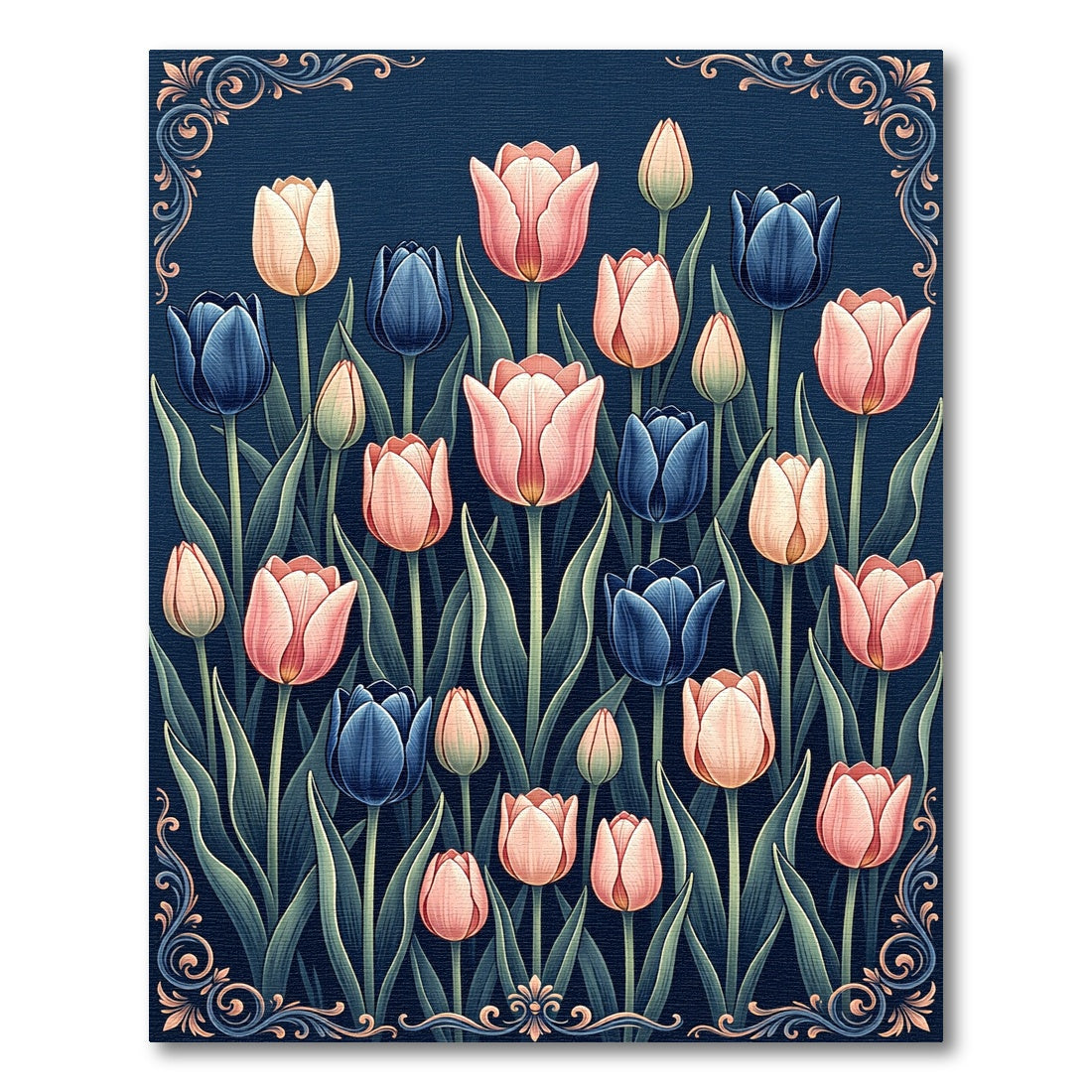 Elegant Blush and Navy Tulip Garden Rug