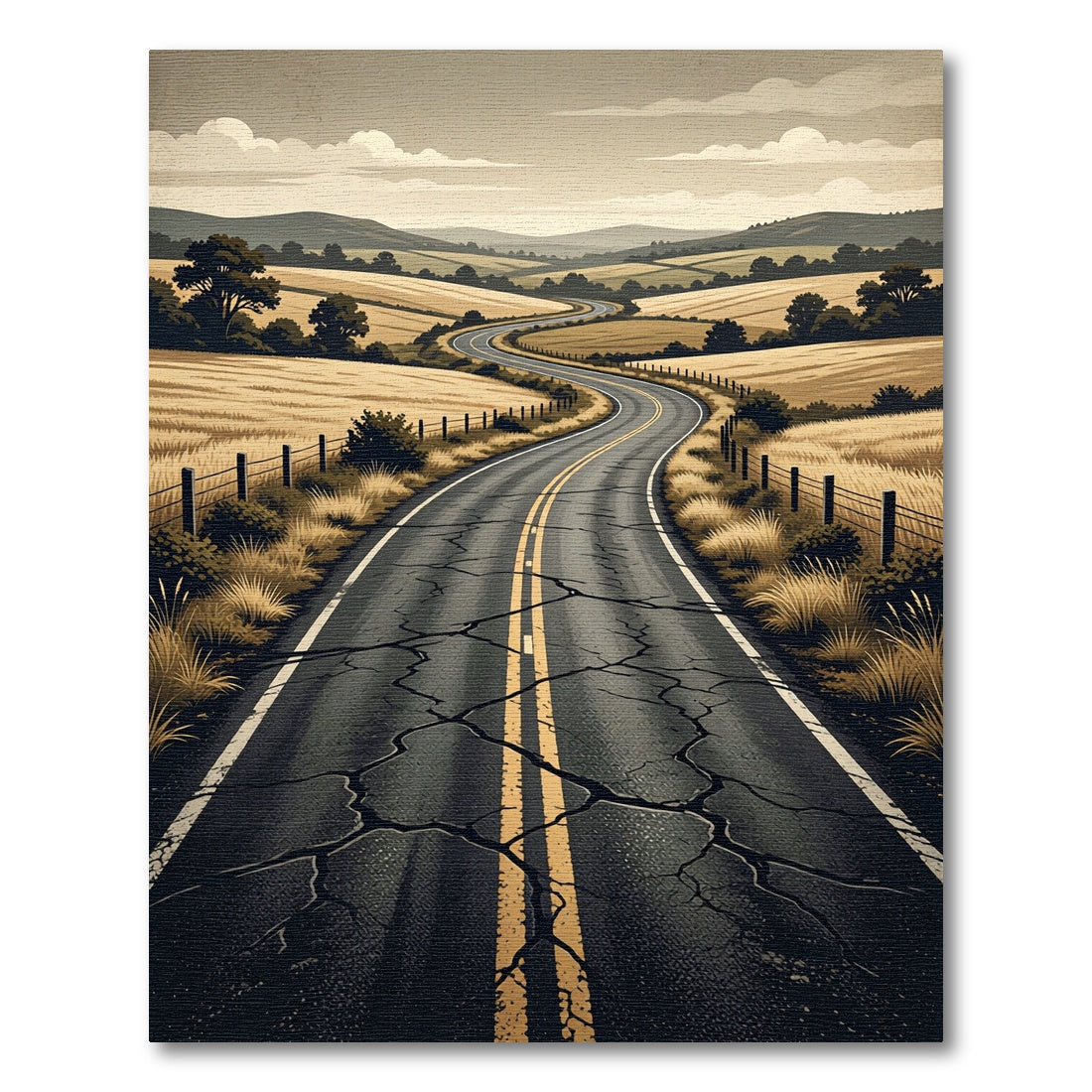 Winding Country Road Scenic Horizon Rug
