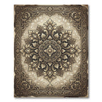 Ornate Gold Floral Damask Medallion Rug