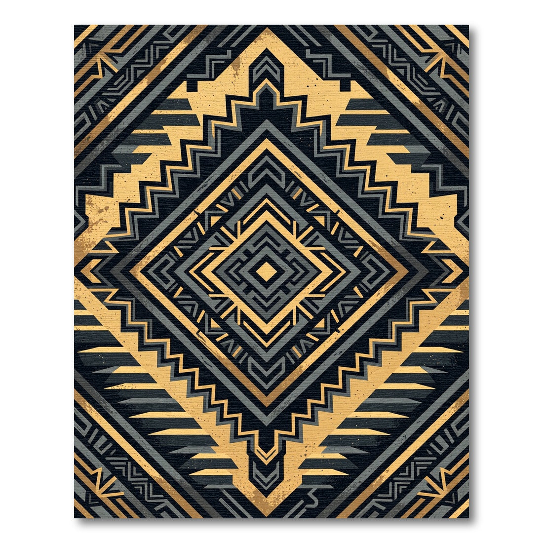 Metallic Golden Charcoal Geometric Diamond Rug