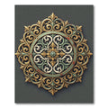 Ornate Sage And Gold Filigree Medallion Rug
